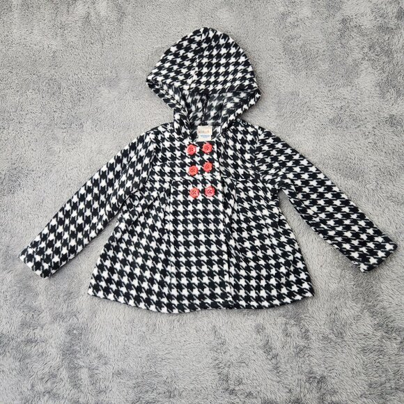 3/$20 Kidgets Hooded Top Toddler Girls 24M Black White Houndstooth Floral Button - Picture 1 of 10